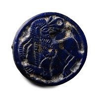 Bactrian Lapis Lazuli Pin Head with Figures