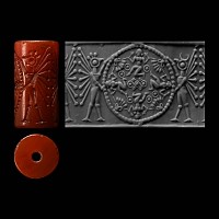 Assyrian Red Stone Warrior Ceremony Cylinder Seal