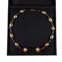 Bactrian Lapis and Gold Necklace with Gold-Capped Central Bead
