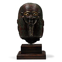 Egyptian Bronze Head of a Pharaoh with Inlaid Eyes