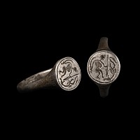 Medieval Silver Ring with Warrior Spearing a Snake