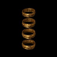 'The Burton Agnes' Tudor 'BE x TRV x TIL x DEATHE x AND x SO // SHAL x I' Gold Double Register Posy Ring