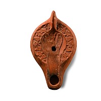 Late Roman Redware Oil Lamp with Boar and Fish