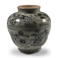 Chinese Glazed Blue and White Jar with Peony