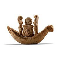 Egyptian Bone Ram-Headed Boat with Two Deities