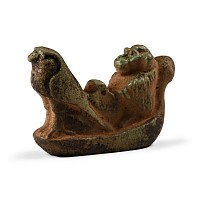 Egyptian Faience Thoth and Horus in a Boat