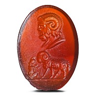 Roman Carnelian Gemstone with Zeus Amon and Pastoral Scene