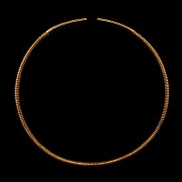 Scythian Gold Clad Ribbed Torc with Decorated Terminals