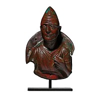 Large Roman Bronze Chariot Fitting with Imago Clipeata of a Priest of Mithras