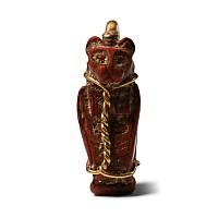 Egyptian Jasper Lion-Headed Cobra Amulet in Gold Frame