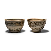 Hoi An Cargo Shipwreck Glazed Blue and White Bowl Pair