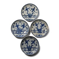 Ca Mau Cargo Shipwreck Glazed Blue and White Tea Saucer Set with Floral Design