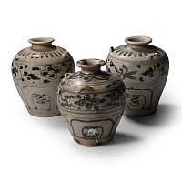 Hoi An Cargo Shipwreck Glazed Blue and White Vase Trio