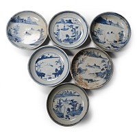 Ca Mau Cargo Shipwreck Glazed Blue and White Dish Set with Fisherman Scenes
