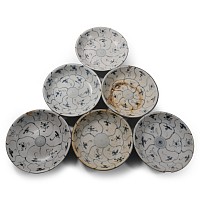 Tek Sing Treasure Shipwreck Glazed Pale Blue and White Plate Set with Floral Designs