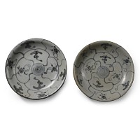 Tek Sing Treasure Shipwreck Glazed Dark Blue and White Plate Pair with Flowers