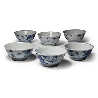 Tek Sing Treasure Shipwreck Glazed Dark Blue and White Rice Bowl Set
