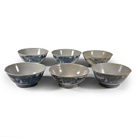 Large Tek Sing Treasure Shipwreck Glazed Dark Blue and White Rice Bowl Set