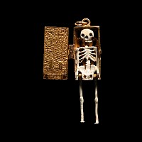 Articulated Skeleton in Gold Closet Memento Mori Pendant Charm