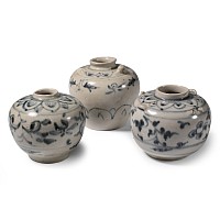 Hoi An Cargo Shipwreck Glazed Blue and White Vase Trio
