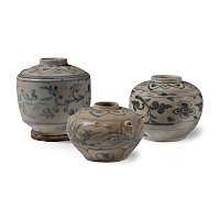 Hoi An Cargo Shipwreck Glazed Blue and White Vase Trio