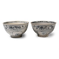Hoi An Cargo Shipwreck Glazed Blue and White Bowl Pair