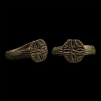 Medieval Bronze Ring with Cross Motif