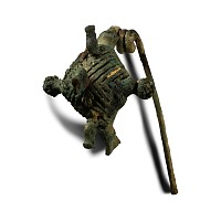 Italic Navicella Bronze Fibula with Figural Decoration