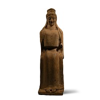 Massive Archaic Greek Terracotta Statuette of a Seated Goddess Demeter