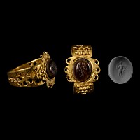 Roman Goddess Fortuna Gemstone in Gold Ring