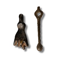 Roman Bronze Fist Pendant and Ear Scoop