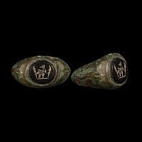 Romano-British Bronze Military Ring with Eagle and Standards Gem