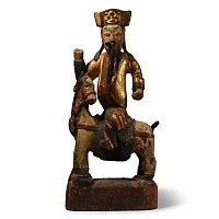 Chinese Gilded Wooden Temple Figure Seated on a Horse