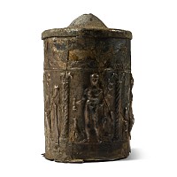 Roman Silver Lidded Pyxis with Mercury, Fortuna, Minerva, Juno and Mars