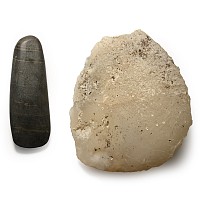 Stone Age Polished Axe Head and Scraper Group