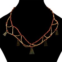 Viking Age Gold-in-Glass Bead Necklace String with Axe Pendants
