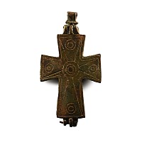 Large Byzantine Bronze Reliquary Cross Pendant