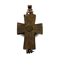 Large Byzantine Bronze Reliquary Cross Pendant