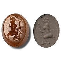 Neo Babylonian Chalcedony Stamp Seal with Seated Goddess