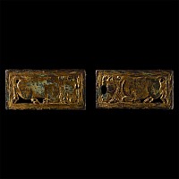 Ordos Gilt Bronze Belt Plate Pair with Bulls