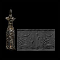 Mesopotamian Bronze Cylinder Seal with Double-Faced Demon Head