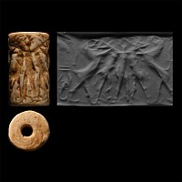 Sumerian Shell Cylinder Seal with Heroes