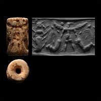 Western Asiatic White Marble Cylinder Seal with Standing Goddess