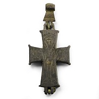 Byzantine Bronze Reliquary Cross Pendant
