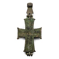 Byzantine Bronze Reliquary Cross Pendant