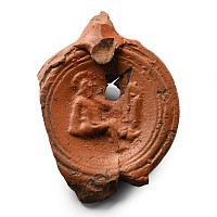 Roman Terracotta Lamp Fragment with Gladiator