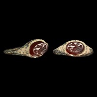 Roman Bronze Ring with Clasped Hands Gemstone