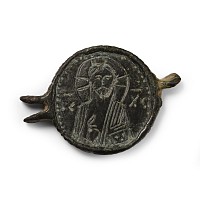 Byzantine Bronze Belt Link with Christ and Saint