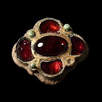 Gothic Gilt Bronze Mount with Garnet Cabochons