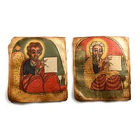 Ethiopian Painted Parchment of Two Evangelist Portraits from a Gospel
